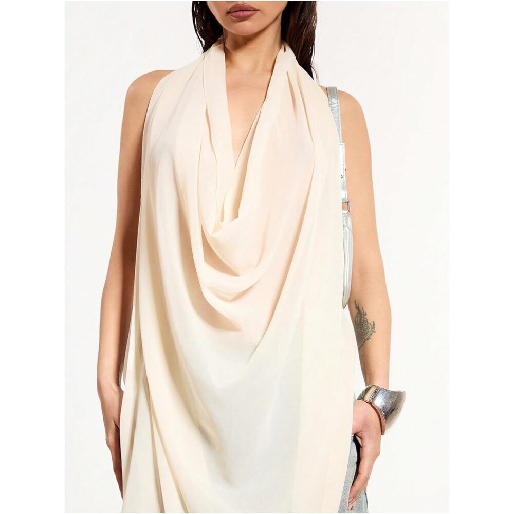 Women's Backless Cowl Neck Sleeveless Chiffon Tank Top Small Trendy - Picture 5 of 5